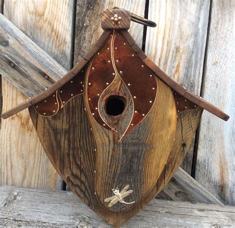 Unique Barnwood Birdhouse Copper Hanging Abode Holiday Wedding Etsy