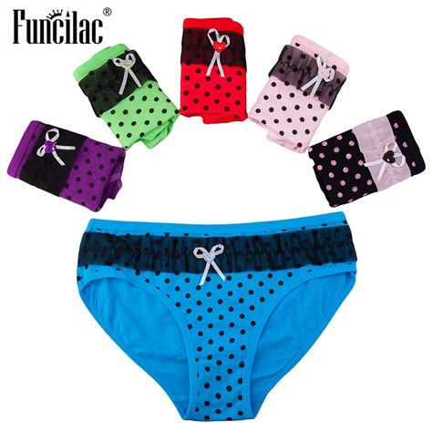 Funcilac Cotton Womens Briefs Sexy Mesh Dot Underpants Ladies