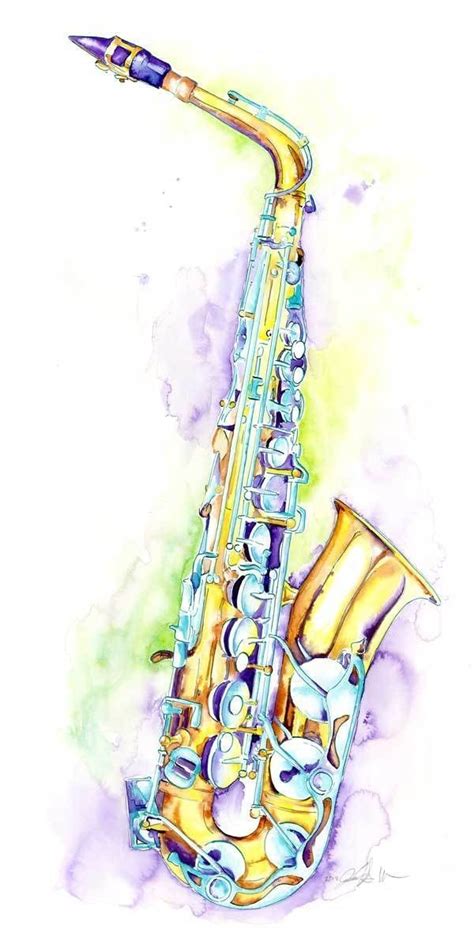 alto saxophone wall art colorful jazz sax watercolor art saxophone art instruments art