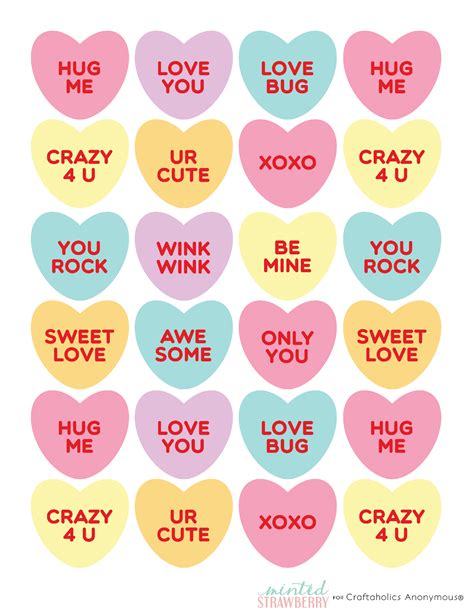 Candy Heart Printable Valentine Stickers Diy Valentines Decorations