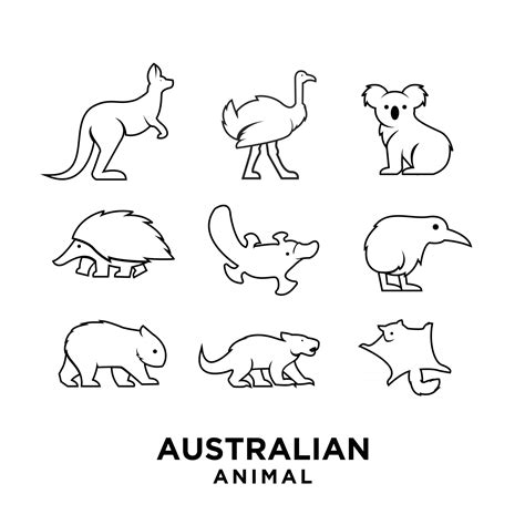 Set Collection Australian Animal Black Logo Icon Illustration Design