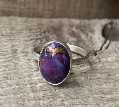 Oval Mojave Purple Blue Copper Turquoise Sterling Silver Ring Etsy