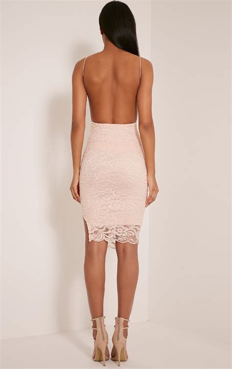 Maddie Nude High Neck Lace Midi Dress Prettylittlething