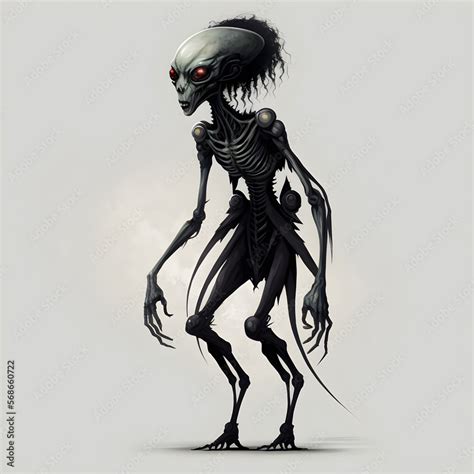ภาพประกอบสต็อก full body image of an alien humanoid species that has pale white skin black