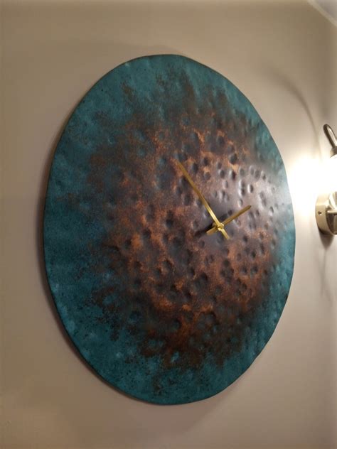 20 Wall Clock Extra Large Hammered Verdigris Copper Etsy