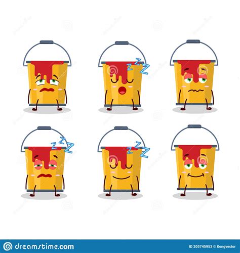 Cartoon Character Of Yellow Paint Bucket With Sleepy Expression Stock Vector Illustration Of