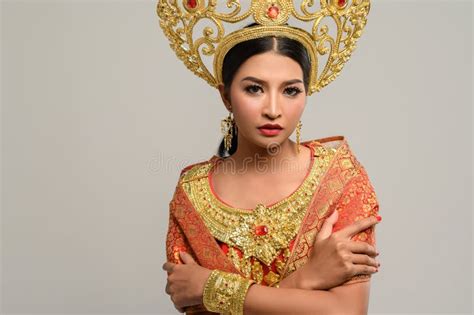 beautiful women wear thai clothes and stand to hug their breasts stock image image of gorgeous