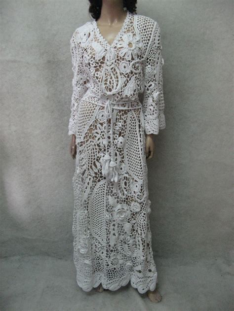 Wedding Handmade Maxi Dress Crochet White Irish Lace Dress Handmade