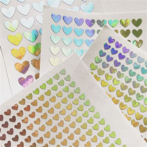 4 Sheets Rainbow Holographic Heart Stickers Holographic Etsy