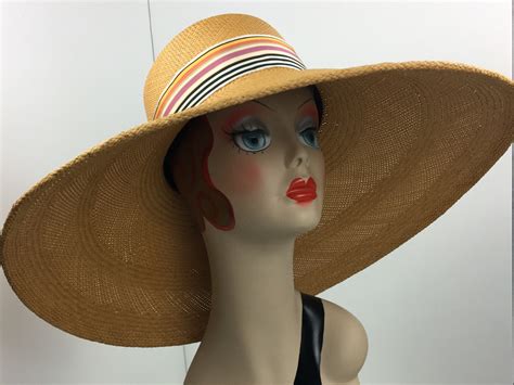Panama Straw Hat Women Extra Wide Brim Gold Vintage Trim Sun Hat Garden