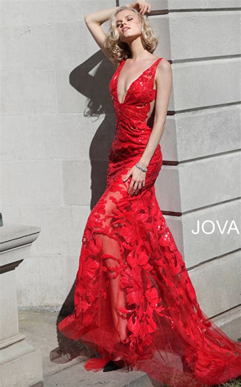 Jovani 60283 Red Sequin Embellished Sexy Prom Dress