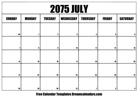 July 2075 Calendar Free Blank Printable With Holidays