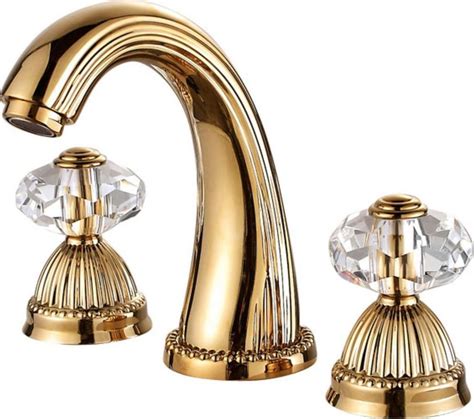 Gold Clour 8 Inch Widespread Bathroom Lavatory Sink Faucet Crystal
