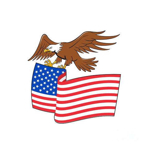 American Bald Eagle Carrying Usa Flag Cartoon Digital Art