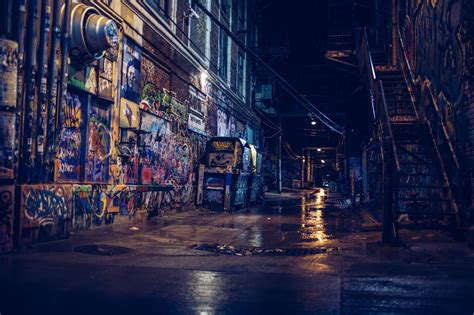 Photography Street Alleyway City Night Graffiti