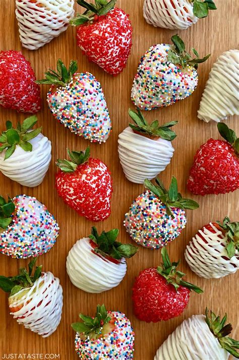 A Top Down View Of Homemade White Chocolate Covered Strawberries