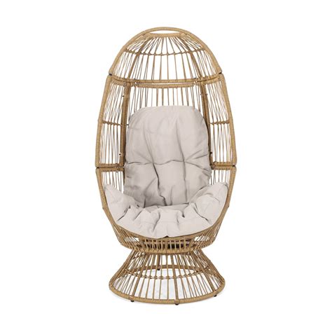 Adaline Outdoor Wicker Swivel Egg Chair With Cushion Light Brown