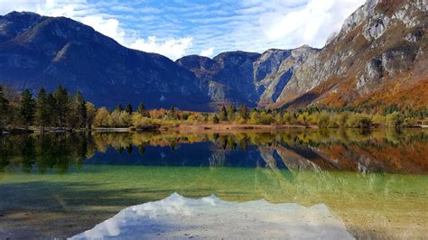 Beautiful Landscape Of A Peaceful Lake Autumn Forest And Mountain