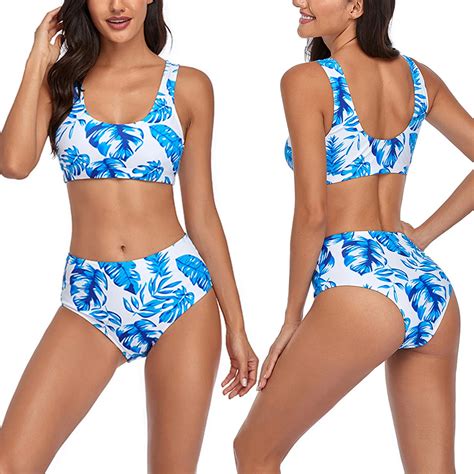 Floral Two Piece Swimwear Womens Sexy Flower Printing Bikini Sets Sleeveless Tank Tops Briefs