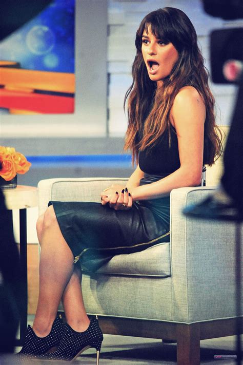 lea michele at good morning america leather celebrities