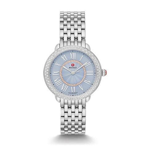 Michele Serein 16mm Mid Stainless Diamond Dial Watch Blue