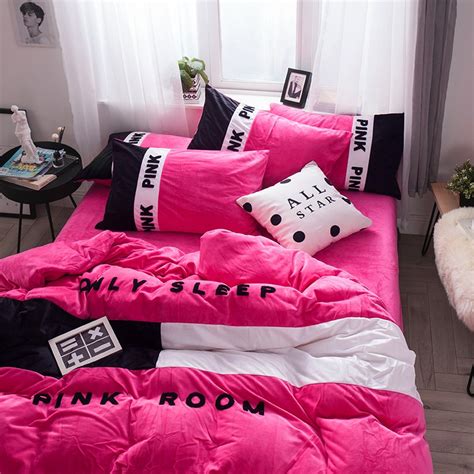 Victorias Secret Pink Embroidery Flannel Bedding Set