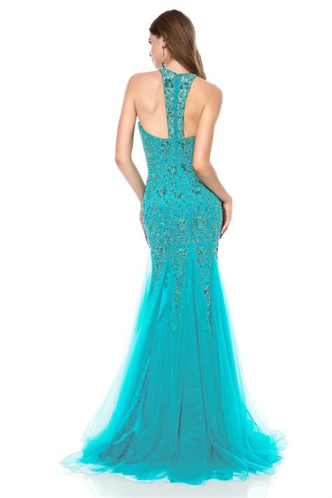 Sherri Hill 51939 Beaded Lace Halter Tulle Mermaid Dress Long Mermaid Dress Sherri Hill