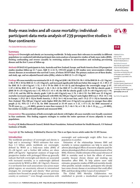 Pdf Body Mass Index And All Cause Mortality Individual Participant