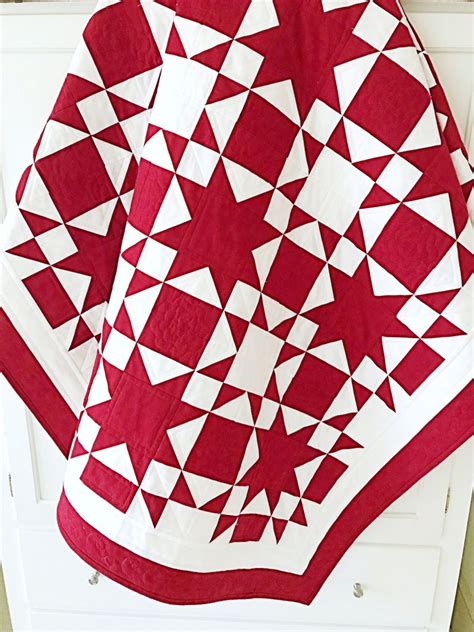 Red And White Quilt Patterns Pdf Christmas Quilt Pattern Star Etsy