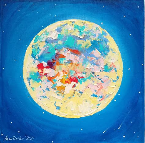 Moon Oil Painting Custom Abstract Art Full Moon Galaxy Etsy