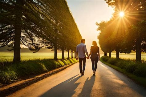 Premium Ai Image A Man And Woman Holding Hands While Walking Down The Street