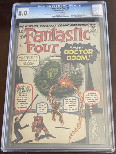 Fantastic Four 5 Cgc 80 Vf Unrestored Marvel 1st Doctor Doom Ow Pages
