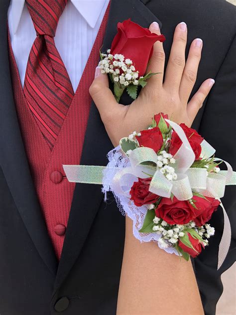 Prom Corsage Boutonniere Red Rose Corsage Rose T Wrapping