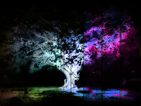 Wallpaper Trees Night Reflection Field Glitch Art Psychedelic