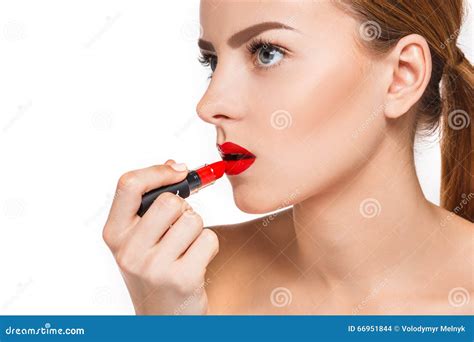 Beautiful Female Lips With Make Up And Pomade Stock Photo Image Of