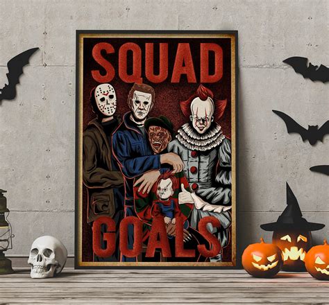 Horror Squad Goals Halloween Wall Art Decor Poster Canvas Kaiteez