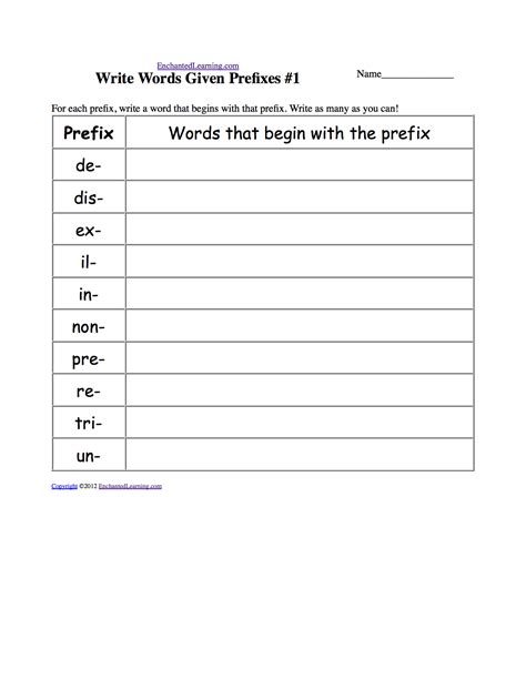 Write Words Given Prefixes Worksheets