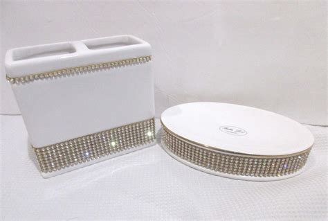 Handcrafted of iron and sheet metal this handsome classically styled vanity is hand finished and provides shelf space below for towels and bathroom accessories.read more. BELLA LUX White Gold Rhinestone soap Dish Toothbrush Bathroom Accessory Set NEW - Bath Accessory ...