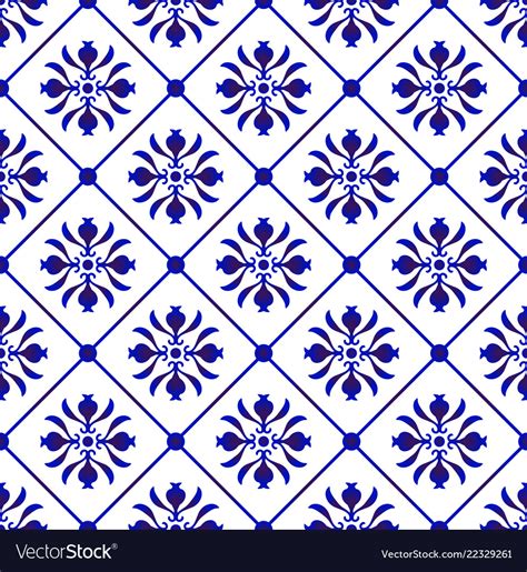 Blue And White Tile Pattern Royalty Free Vector Image