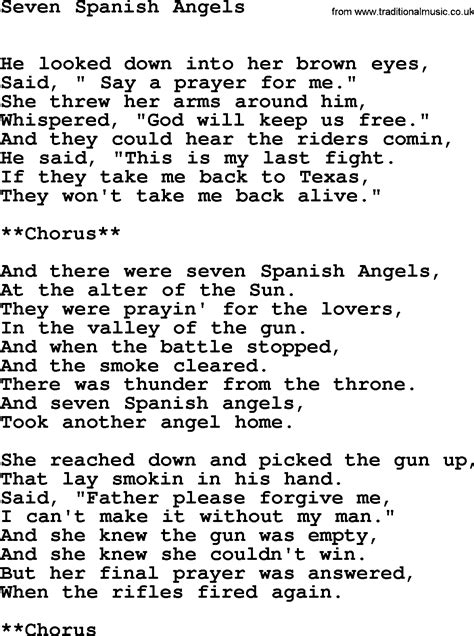 Willie Nelson Song Seven Spanish Angels Lyrics