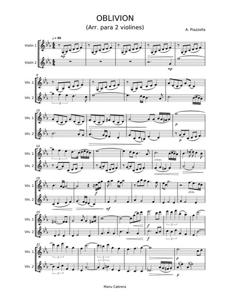 Oblivion Astor Piazzolla Sheet Music For Violin String Duet