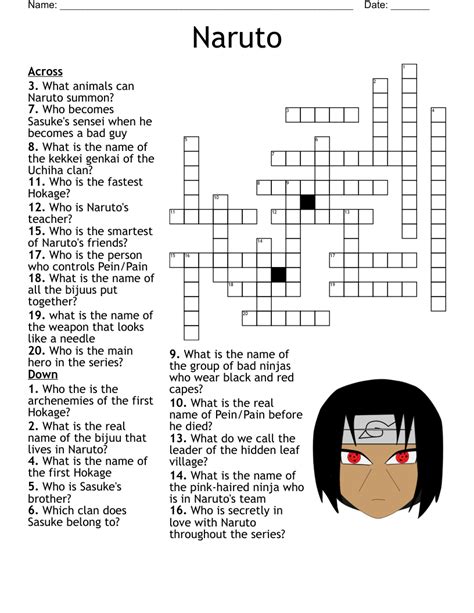 All Categories Dnseven Printable Naruto Crossword Puzzles Printable