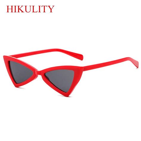 triangle cat eye sunglasses women black red frame luxury brand small cateye sunglasses ladies