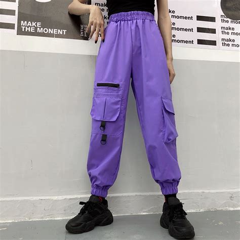 Purple Women Techwear Cargo Pants Cyberpunk Straps Etsy