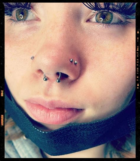 Double Nose Piercing Two Nose Piercings Double Nose Piercing Cool Piercings Eyebrow Piercing