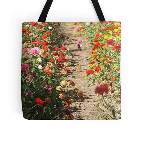 Path Through The Zinnia Field Tote Bags By Mary Ellen Tuite