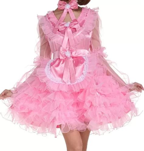 Sissy Girl Maid Pink Satin Organza Lockable Dress Cosplay Costume Tailor Made 4650 Picclick