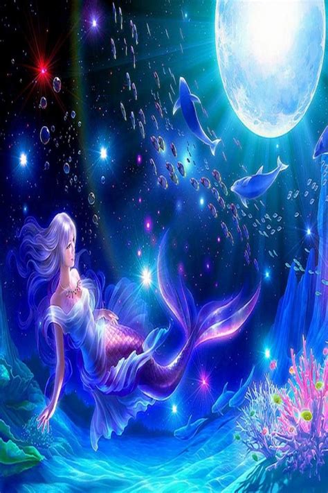Fantasy Mermaid Kagaya Underwater Fish Moon Colorful