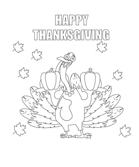 Turkey Happy Thanksgiving Coloring Page Black And White Vector