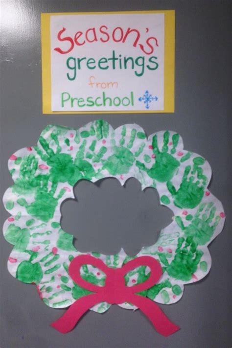 Handprint Holiday Wreath Created By Preschool Children Holiday